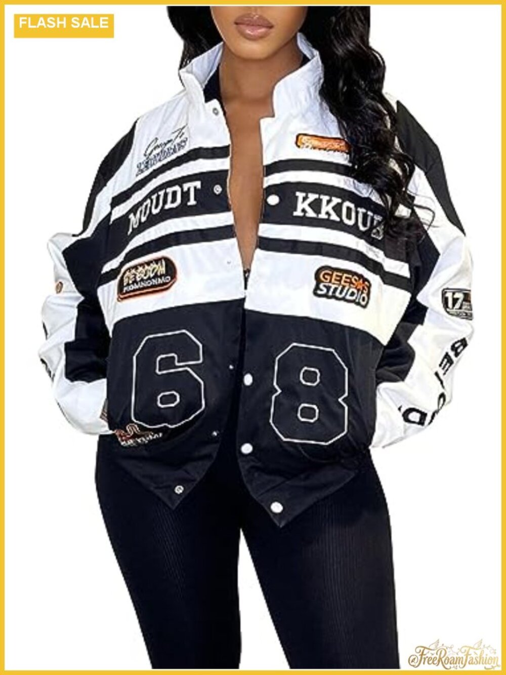 Detachable Letter Graphic Varsity Jacket Oversized Streetwear Racer